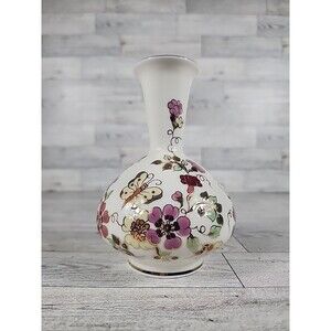 Zsolnay Hungary Hand Painted Floral Flowers Vase 24K Gold Trim 6"